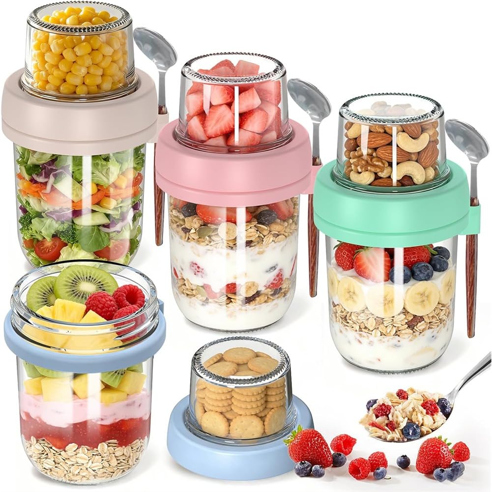 CTRLZS 4 Pack Overnight Oats Containers with Lids and Spoons, 20 Oz (16+4) Overnight Oats Jars, for Oatmeal Salad Yogurt