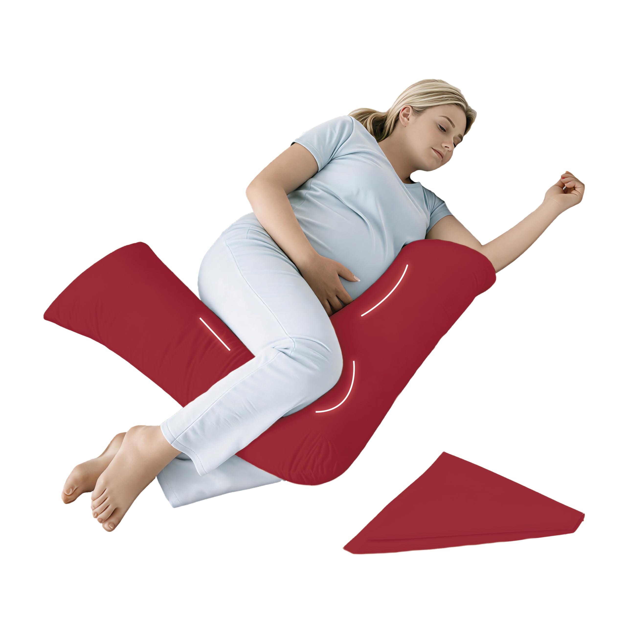 Egypto Red Orthopaedic V Pillow With Pillowcase | Anti-Allergy V Shaped Pillows For Neck & Back | Ideal For Pregnancy, Nursing & Recovery Triangle Pillow (Red)