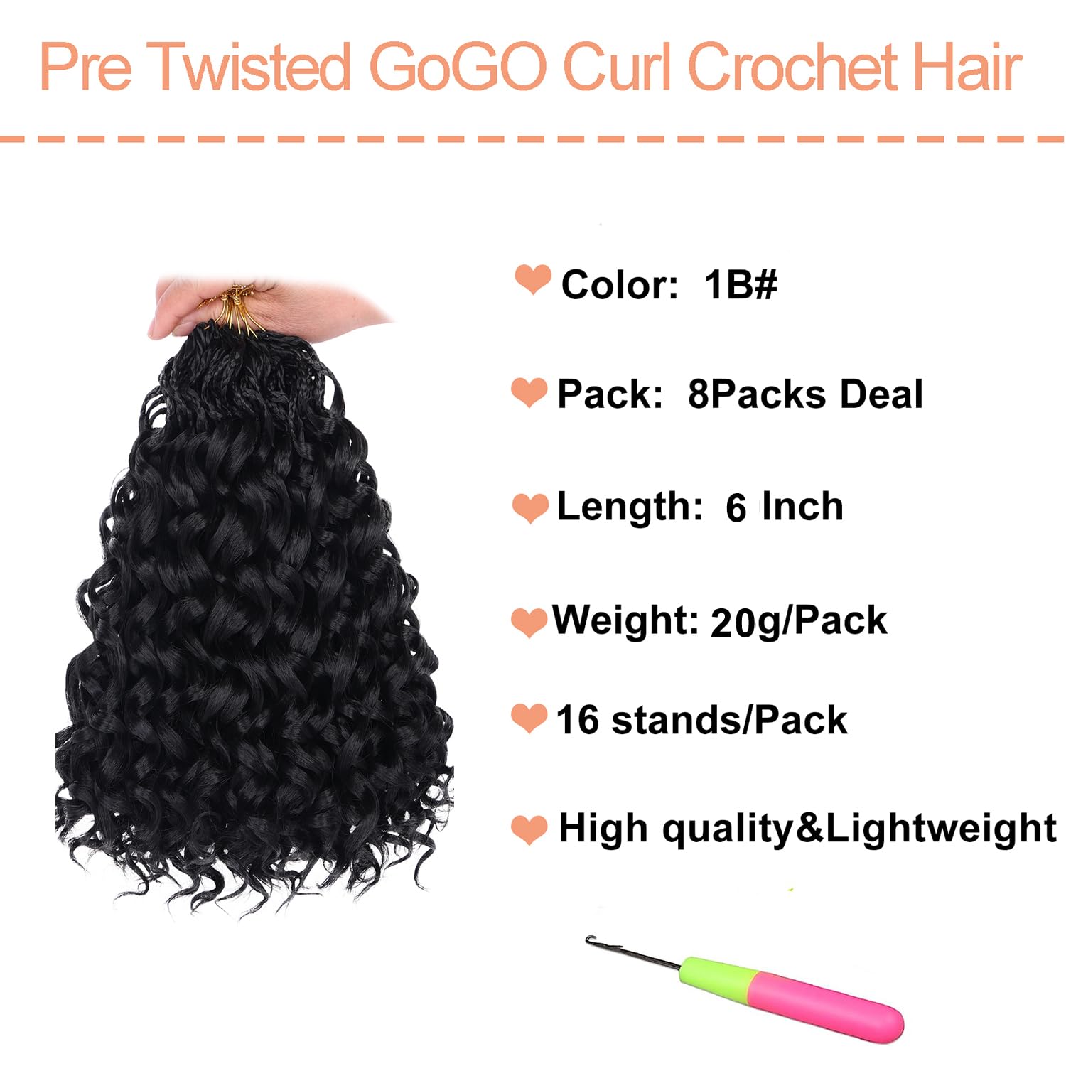 Mscat Gogo Curl Crochet Hair 6 Inch 8 Packs Black Ocean Wave Pre Looped Deep Twist Goddess Box Braids Short Curly Water Wave Synthetic Braiding Hair for Women Girl Kids(8 Packs - Image 2