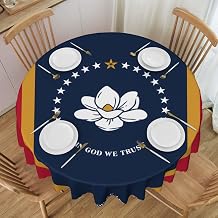 Mississippi State Flag Printed Round Tablecloth, Party Table Protector, 60-inch Diameter, Suitable for Indoor and Outdoor Dining or Decoration.