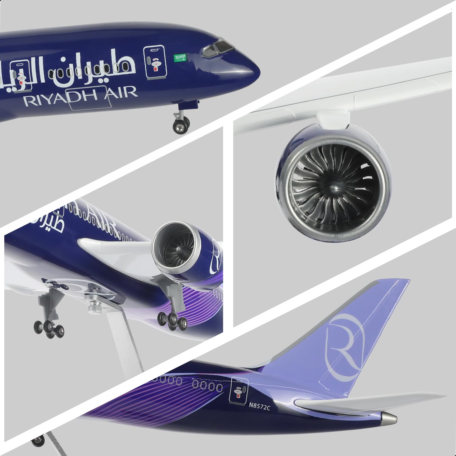QIYUMOKE 1/130 Riyadh 787 Modello di aereo con supporto (lunghezza 43 cm) per Boeing 787, modello di aereo in resina per adulti, regalo souvenir per appassionati di aviazione
