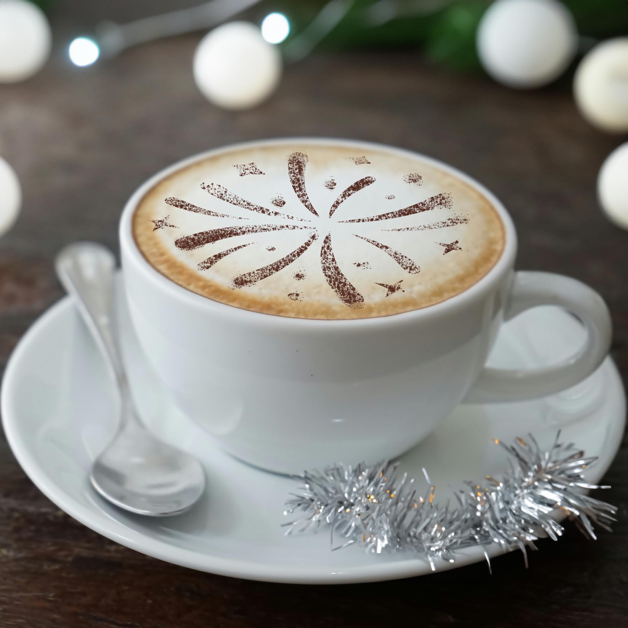 NAKLEO Coffee Stencils and Cookies Decoration 14Pcs 7x7 and 11x11cm, Reusable Plastic Baking Templates, New Years Eve - Image 2