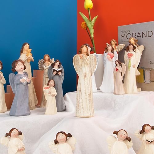 Miniatura 5 de Figuras de ángel de grano de madera, 6.5 pulgadas, estatua de ángel con corazón, escultura querubica, un regalo sentimental para ocasiones