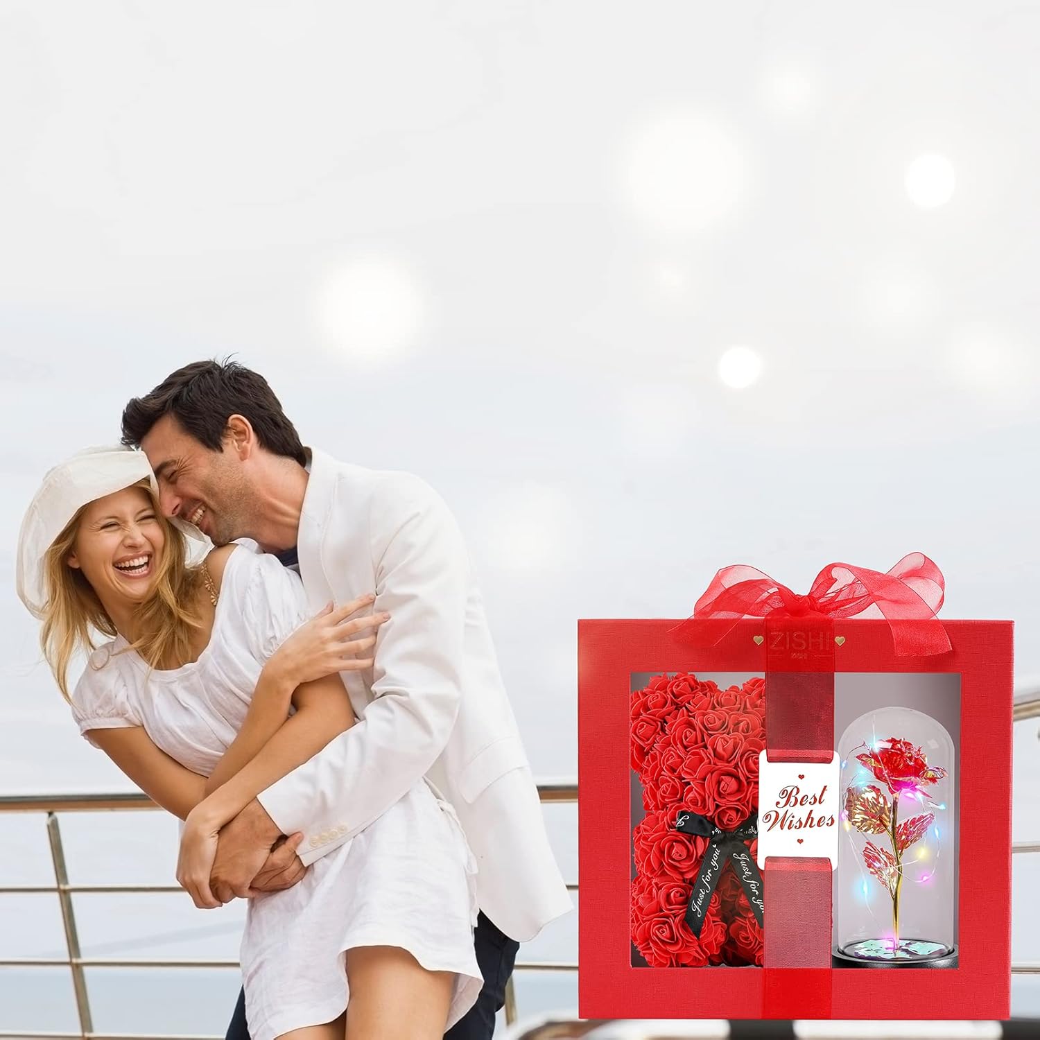 Birthday Rose Gifts for Women- Artificial Flower Rose Gift for Girlfriend Mom,Rose Bear LED Rose lamp Gifts Ideas- Best Gift Boxes for Valentine's Day,Mother's Day (Rose Bear+LED Rose lamp+Necklace)