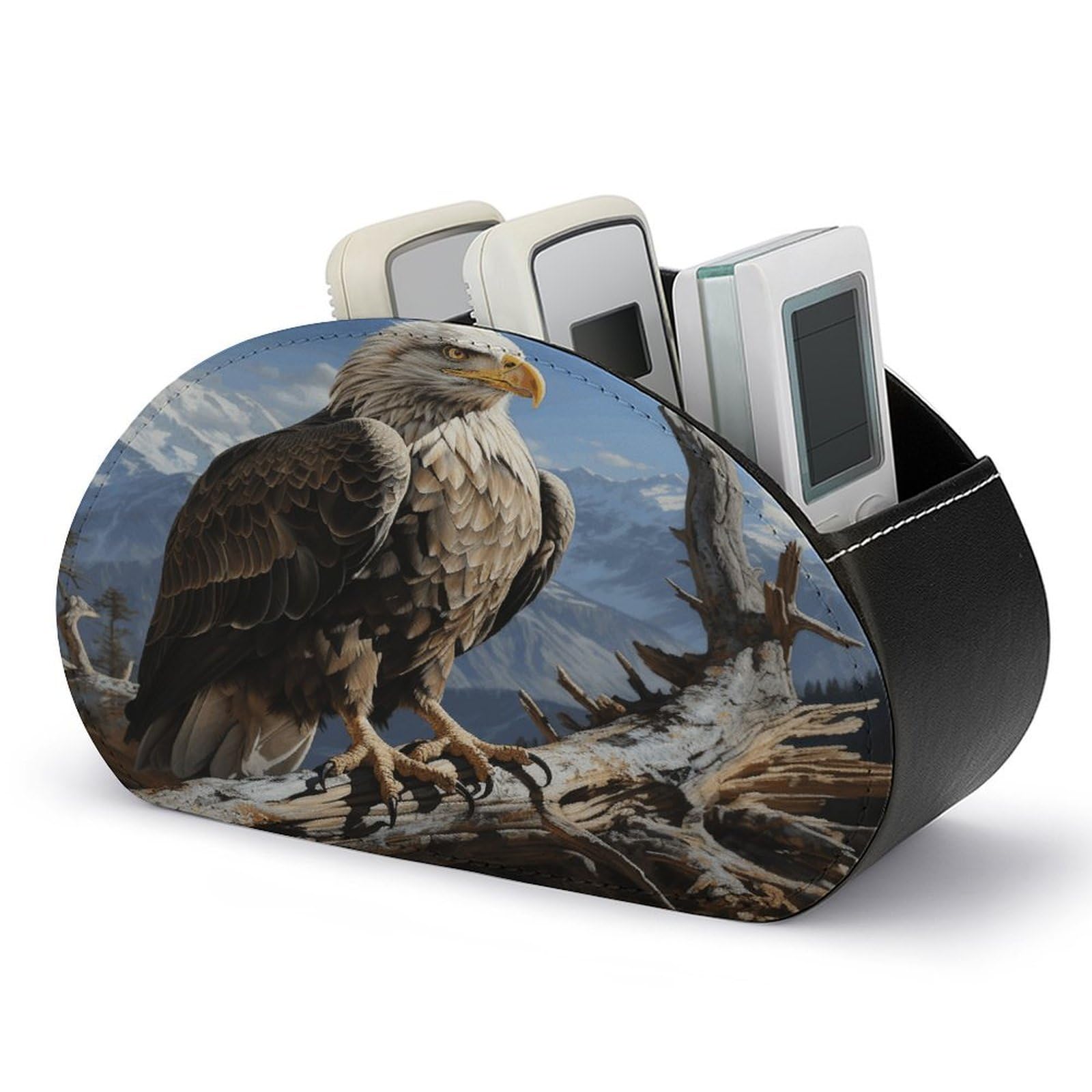 VstaDank A Lone Eagle Remote Control Holder Farmhouse TV Media Remote Storage Box with 5 Compartments PU Leather Remote Caddy Desktop Organizer for Home Bedside Table Organizer