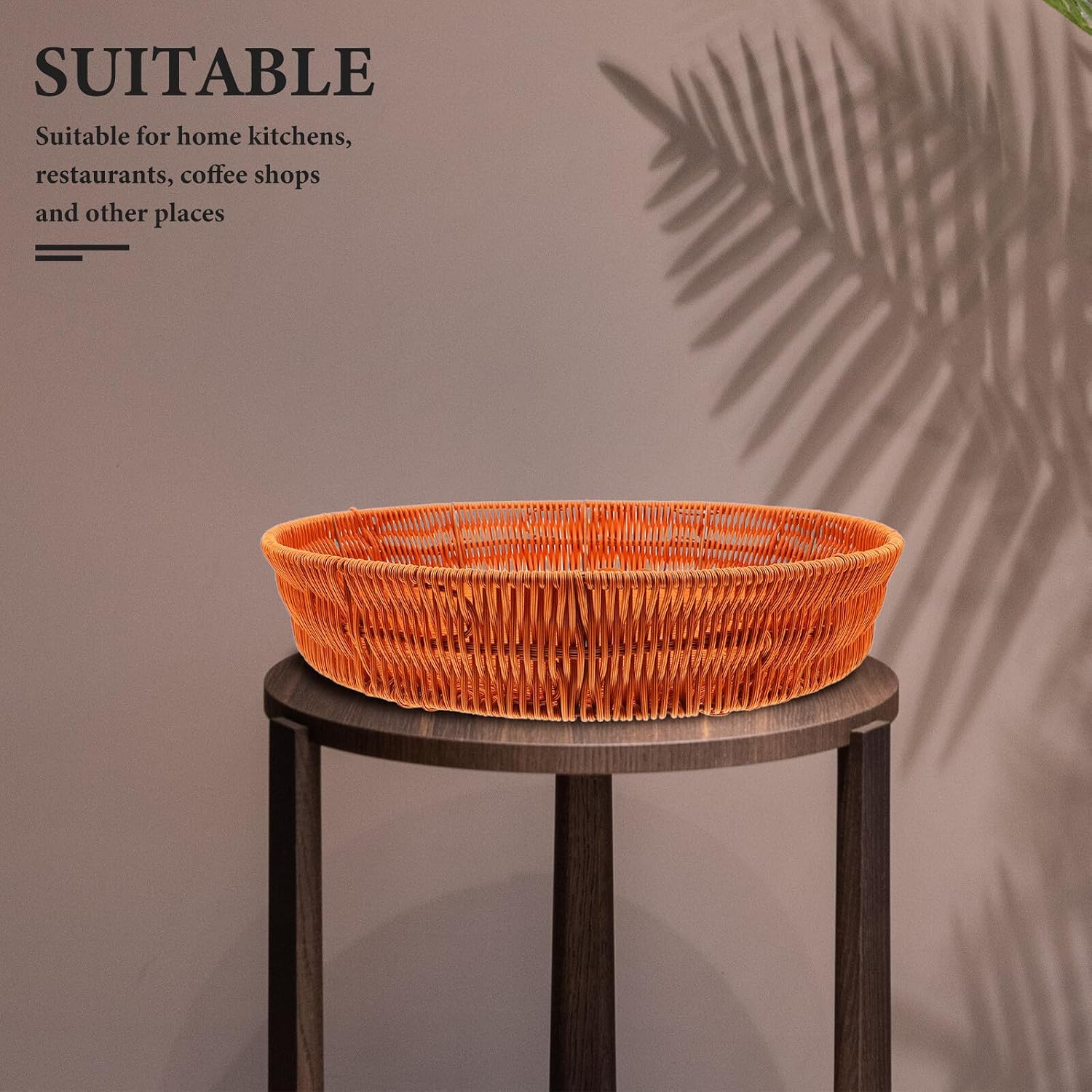 SECFOU Woven Bread and Fruit Basket 40x8cm Imitation Rattan Kitchen Draining Tray Multipurpose Serving Basket for Home and Dining