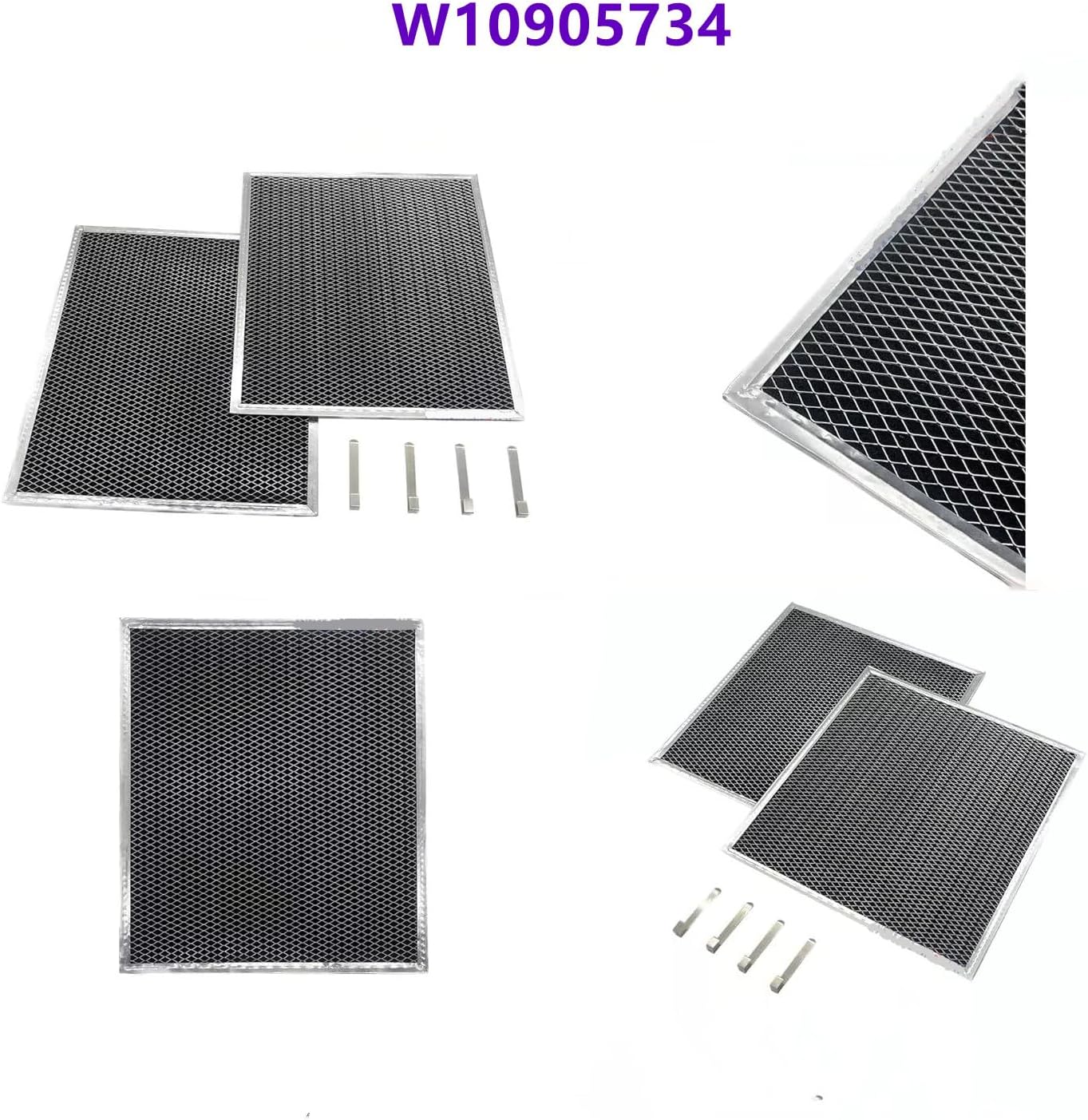 W10905734 Vent Hood Charcoal Filter Kit (30" Models) Compatible for Whirlpool. Replaces AP6050126, 4533728, PS12070219（1 box of 2, Double sided mesh）