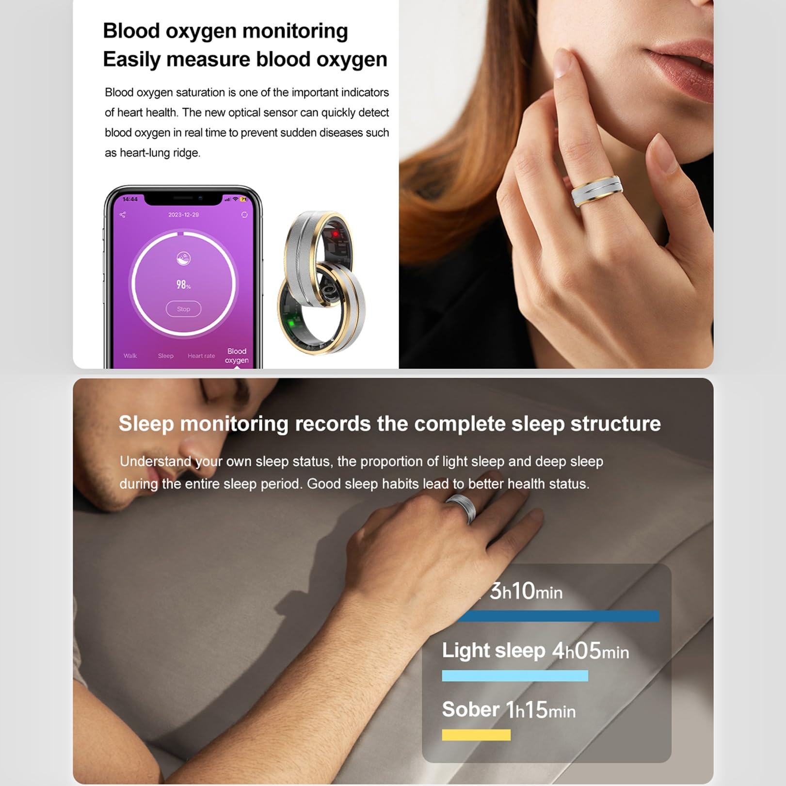 Anello Intelligente da Uomo E da Donna in Titanio, con Guscio in Acciaio, Monitoraggio della Salute del Sonno, Impermeabile, modalità Multi-Sport(7#)