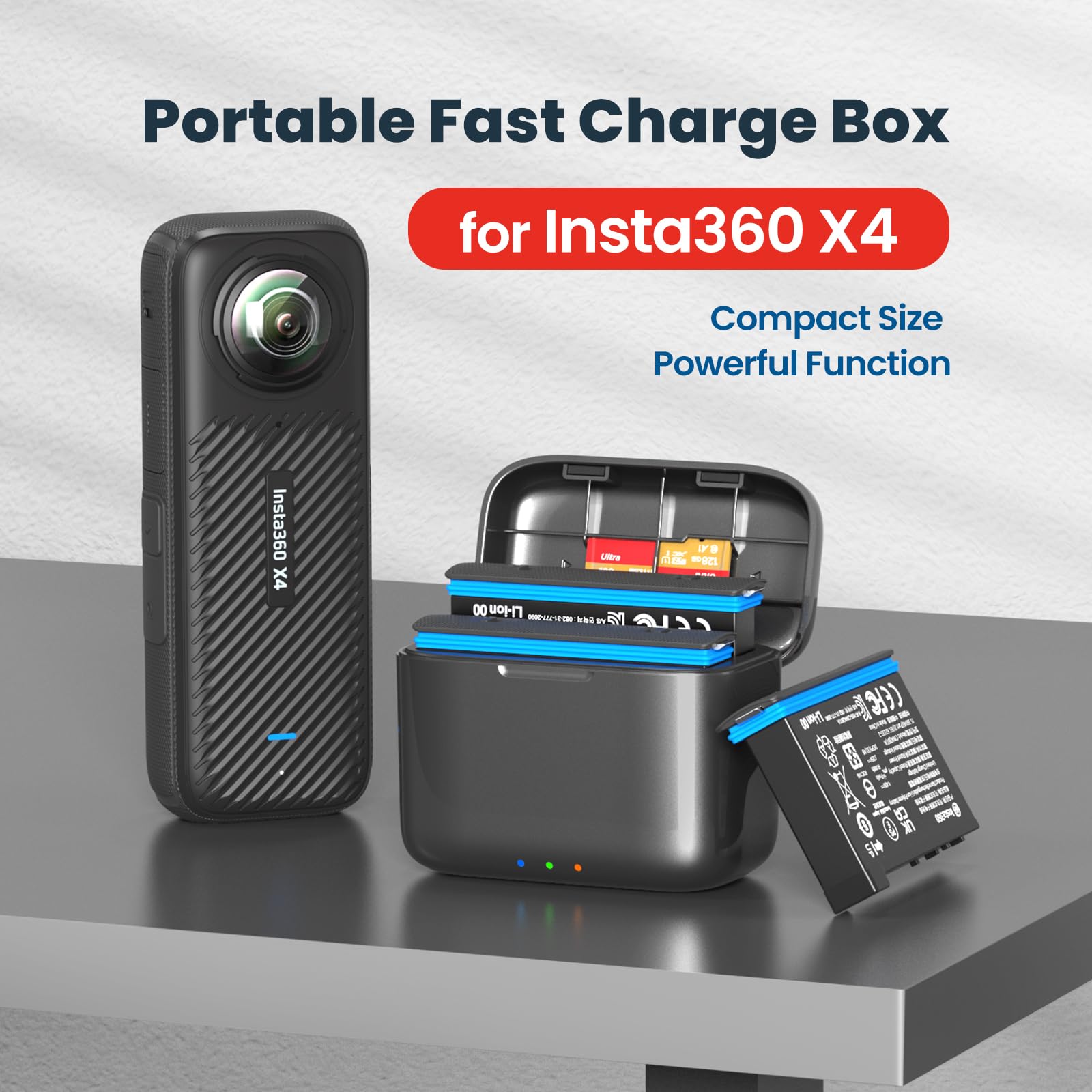 Aovee Fast Battery Charger Hub Compatible with Insta 360 x4,2-Channel Quick Battery Charging Storage Station