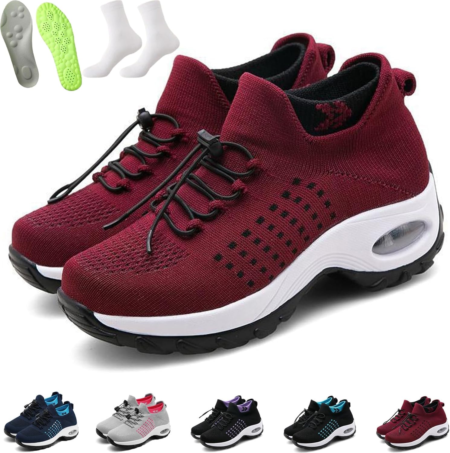 Comfort Shoes for Women, Stretch Air Cushion Wear Walking Sneakers Wide Width Fit with Insoles