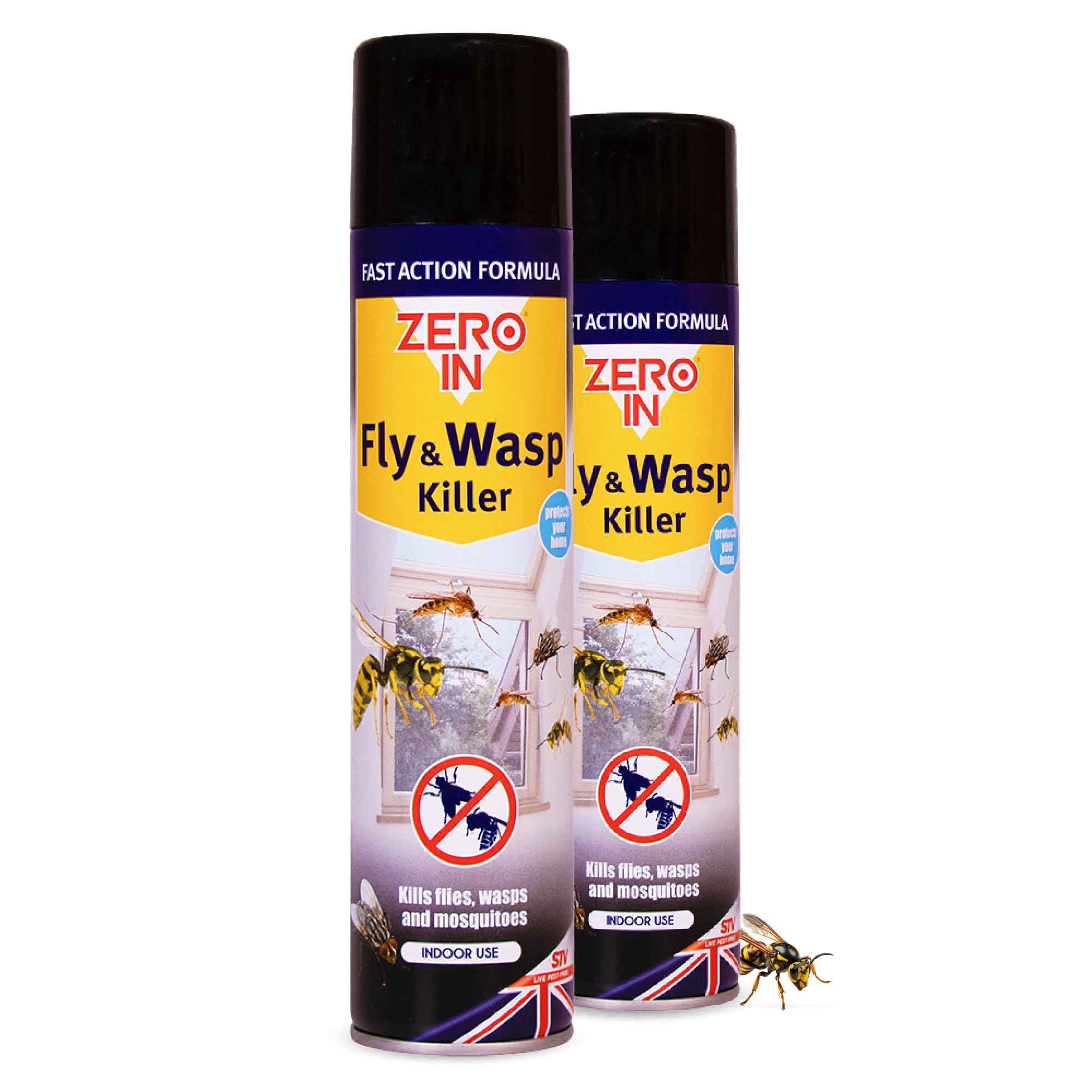 Fly & Wasp Killer – Fly Spray for the Home - Fast-Acting Aerosol Surface Treatment for Immediate Results - Kills Insects on Contact - Long-Lasting Protection - 300ml x2
