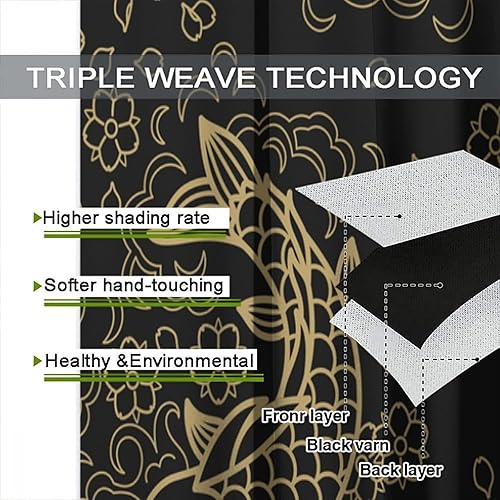 Miniatura 7 de Cortinas japonesas de pez Koi, estilo asiático con ondas oceánicas, oscurecimiento de habitación, ventana, bolsillo para barra, cortina para sala de