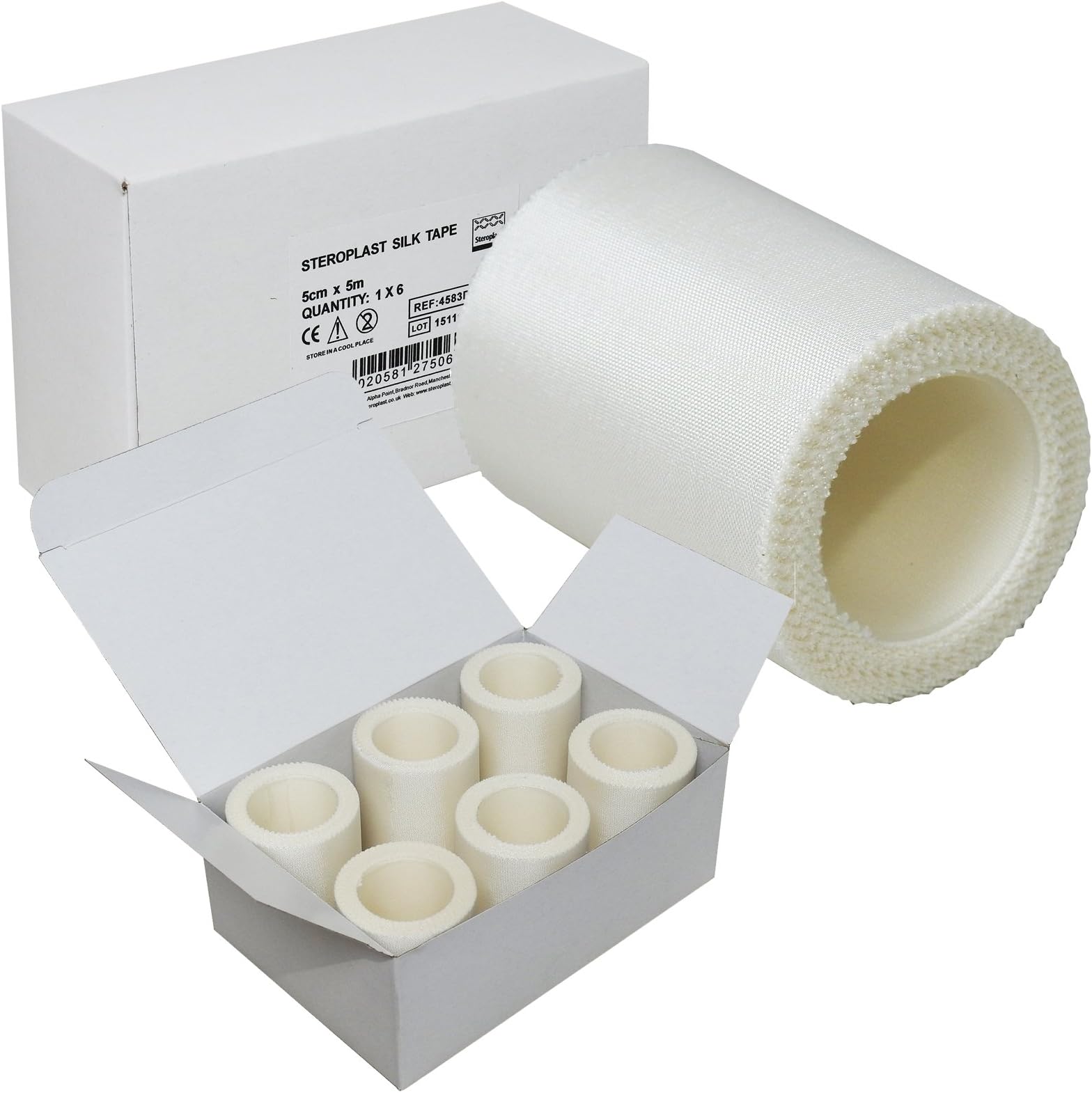 Steroplast 5cm x 5m Surgical Silk Bandage Dressing First Aid Fixture Tape 6 Pack