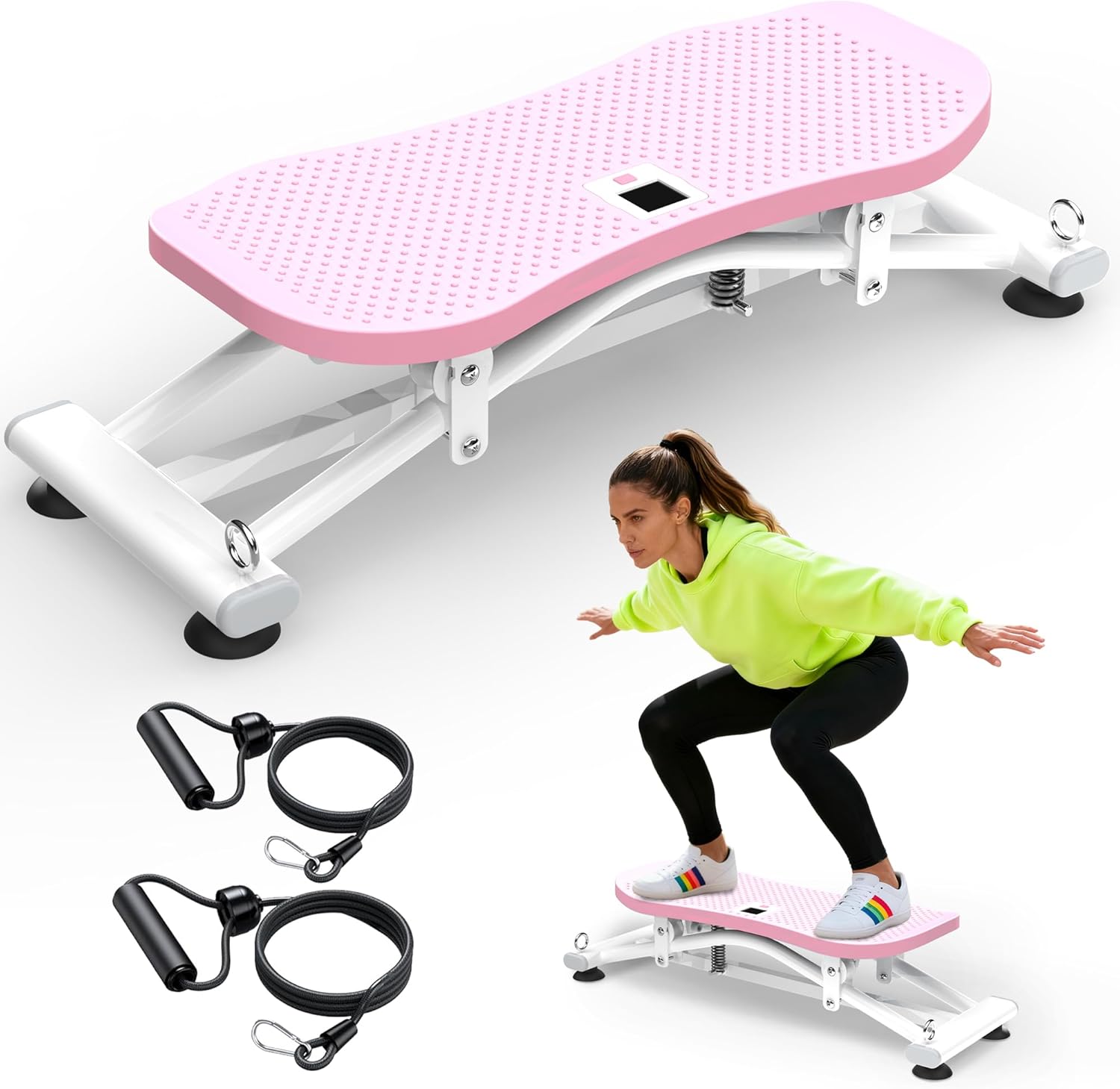 KINMAC Indoor Ski Simulator with Resistance Bands - Balance Board Home Gym Sliding Machine for Full-Body Cardio, Non-Slip Base, Core & Leg Workout Trainer