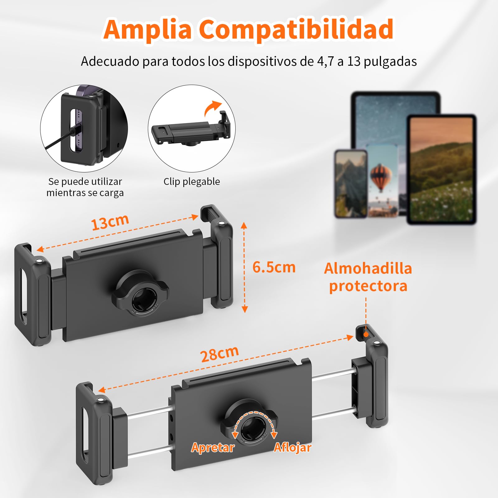 XXZU 182cm Soporte para Tableta y Teléfono, Soporte de Suelo para Tableta Giratorio de 360° Trípode para Tablet Ajustable en Altura Plegable Inverso Compatible con Tablet y Teléfon