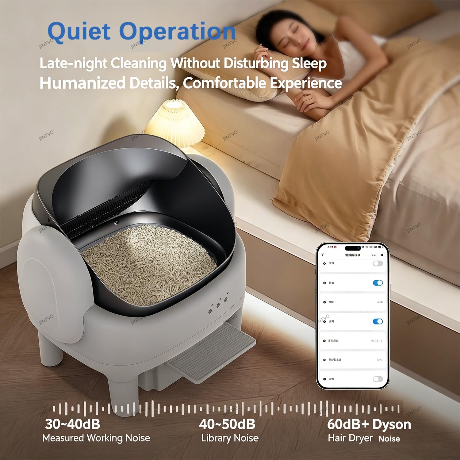 Arenero Automático Autolimpiable, Arenero Automático con Sensores De Seguridad, Protección Antipinzamiento Y Acceso Fácil para Gatos Mayores(White)