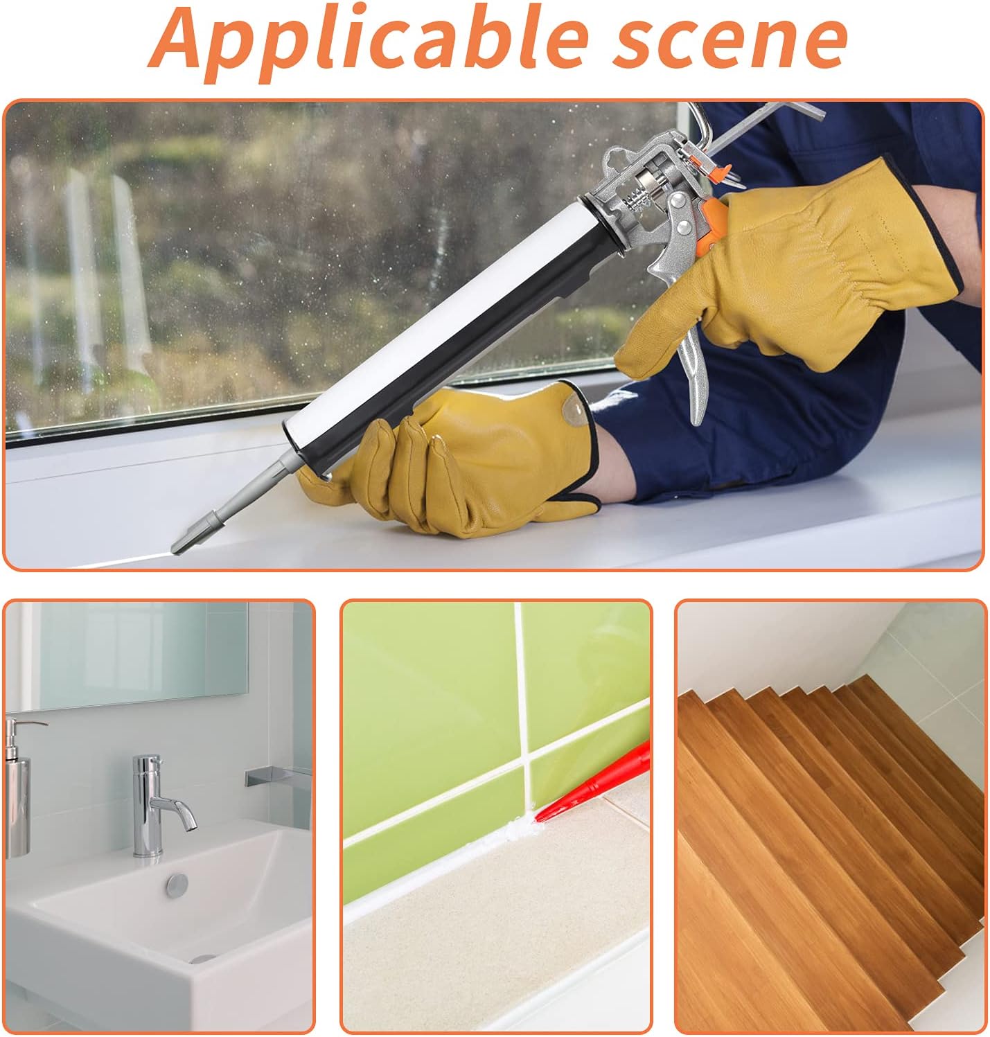 Caulking Gun,Baowox Professional Hand Caulk Gun with Multifunction Grout Scraper for 10 oz Silicone Cartridges Caulking Tool Kit - - 