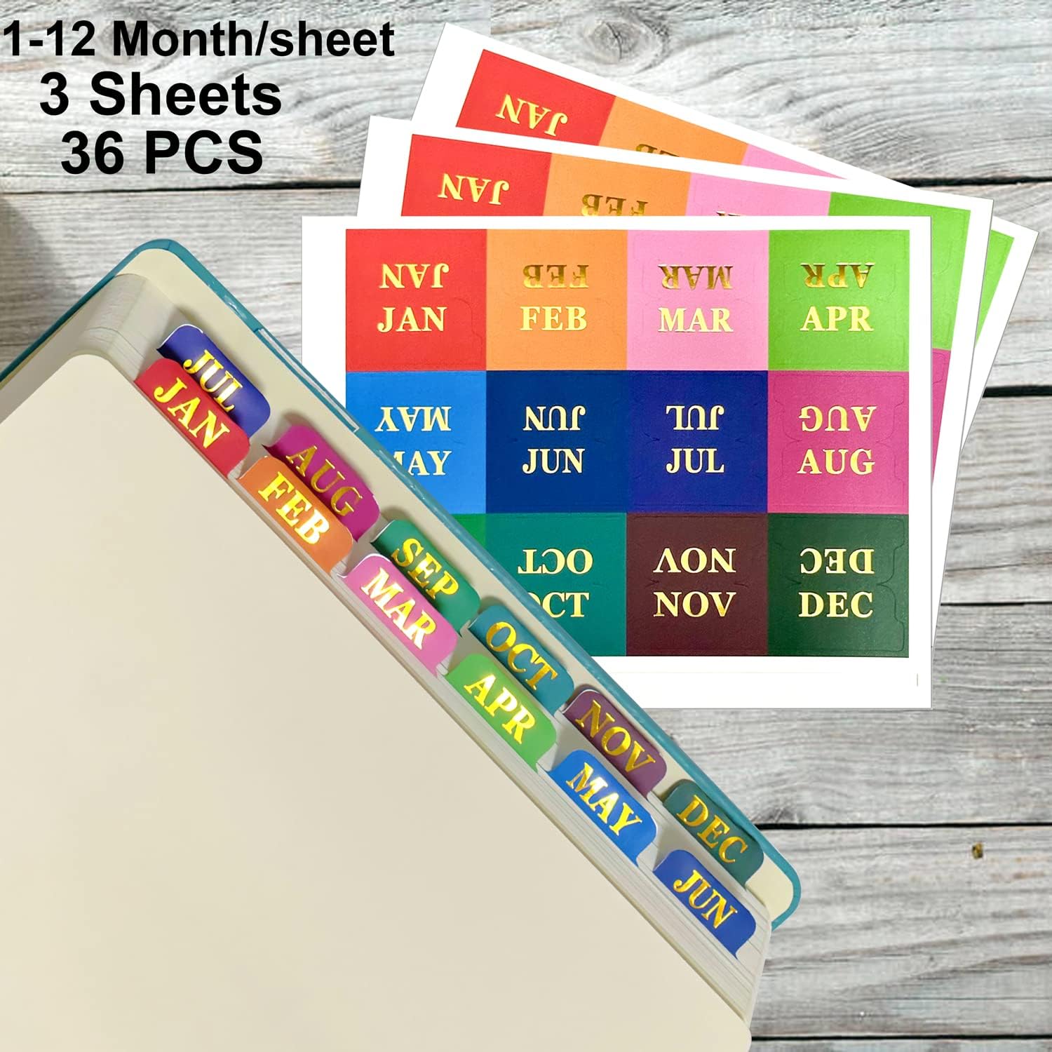 Lyixin 36 Gold Foil Planner Monthly Tabs, 12 Month Tabs, 1.22 x 1.38 Inch, 36 Count image 2