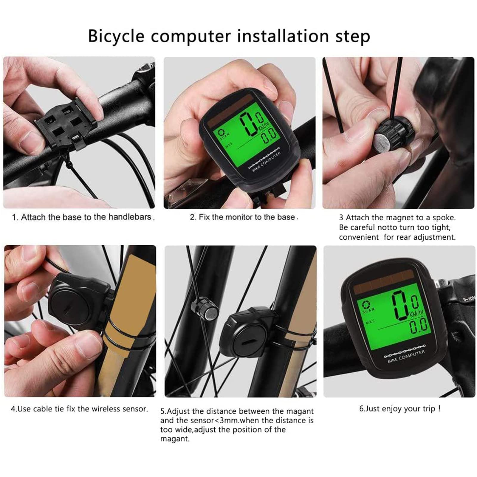 AnzAga Ciclocomputer, tachimetro e contachilometri Wireless per Bicicletta, retroilluminazione Impermeabile