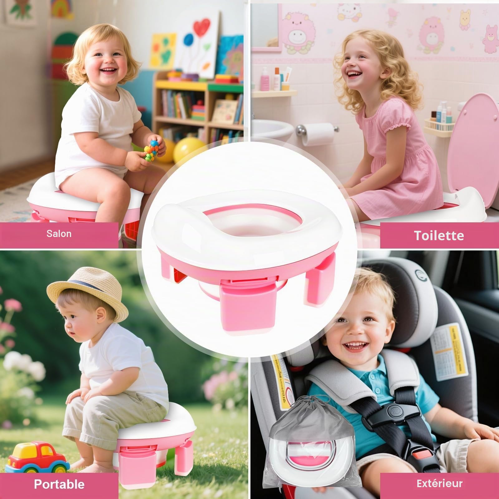 Siège de toilette 3 en 1 - entraînement, déplacements, voyage - 20 sacs de propreté - portable, pliable, antidérapant