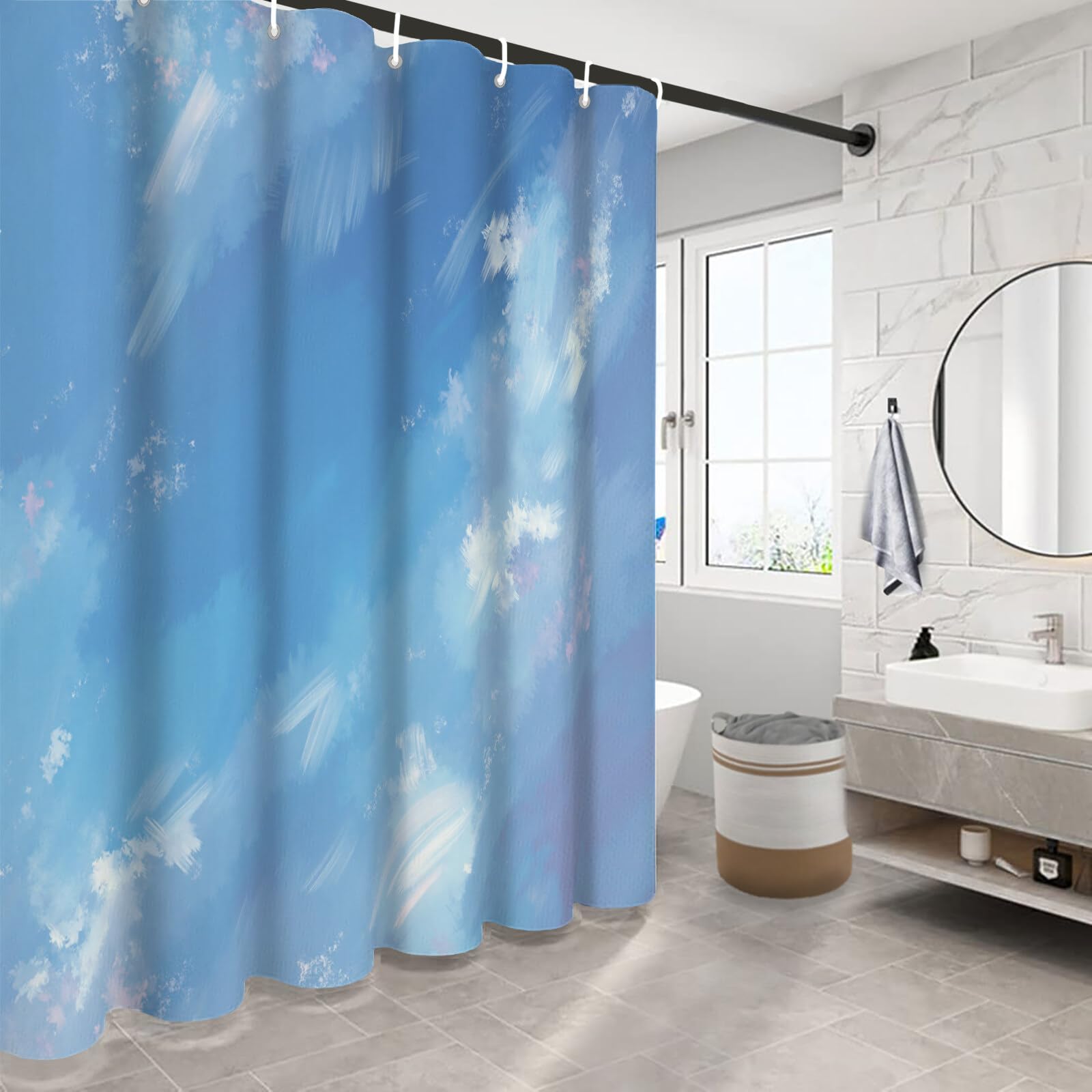 Rideau De Douche Nuages Bleus Paysages De Rêve Tissu Imperméable Lavable avec Crochets Anti Moisissure en Polyester Rideau Douche pour Salle De Bain