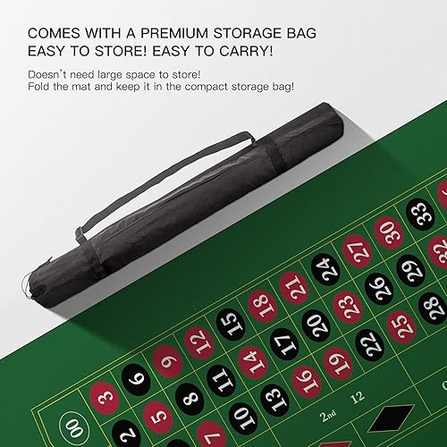 Miniatura 7 de YUZPKRSI Tapete de casino de ruleta de 70 x 35 pulgadas, tapete de póquer enrollable para mesa con bolsa de transporte, diseño de tapete de mesa de