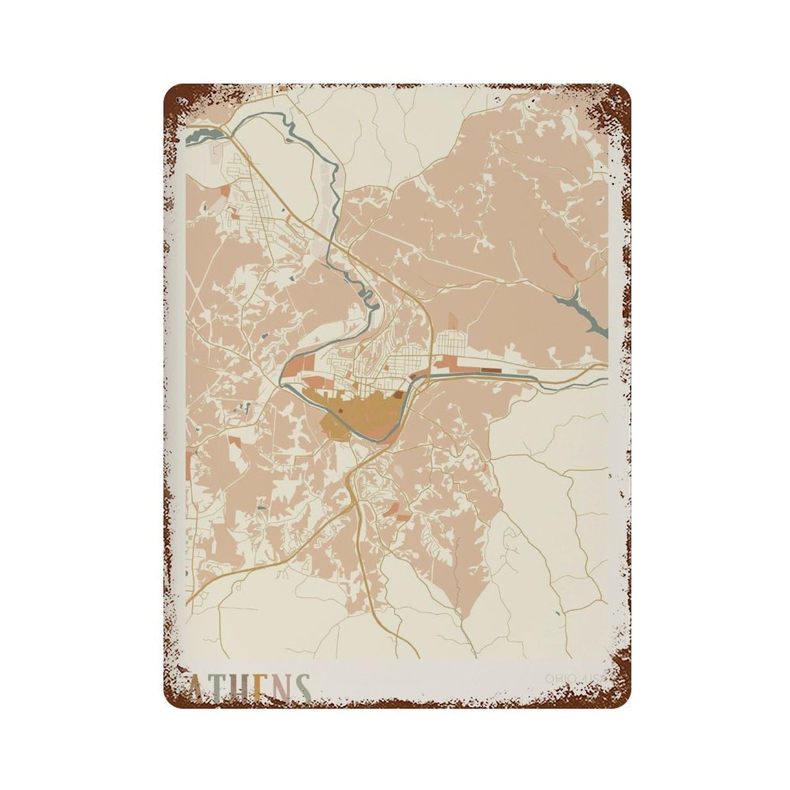 xiaoxiaoshen Athens Map Ohio Travel Gift Boho Decor (2) Wall Decor Art Metal Tin Poster Modern Home Decor Art Home Bar Shop Decorations Vintage Sign 40x30cm