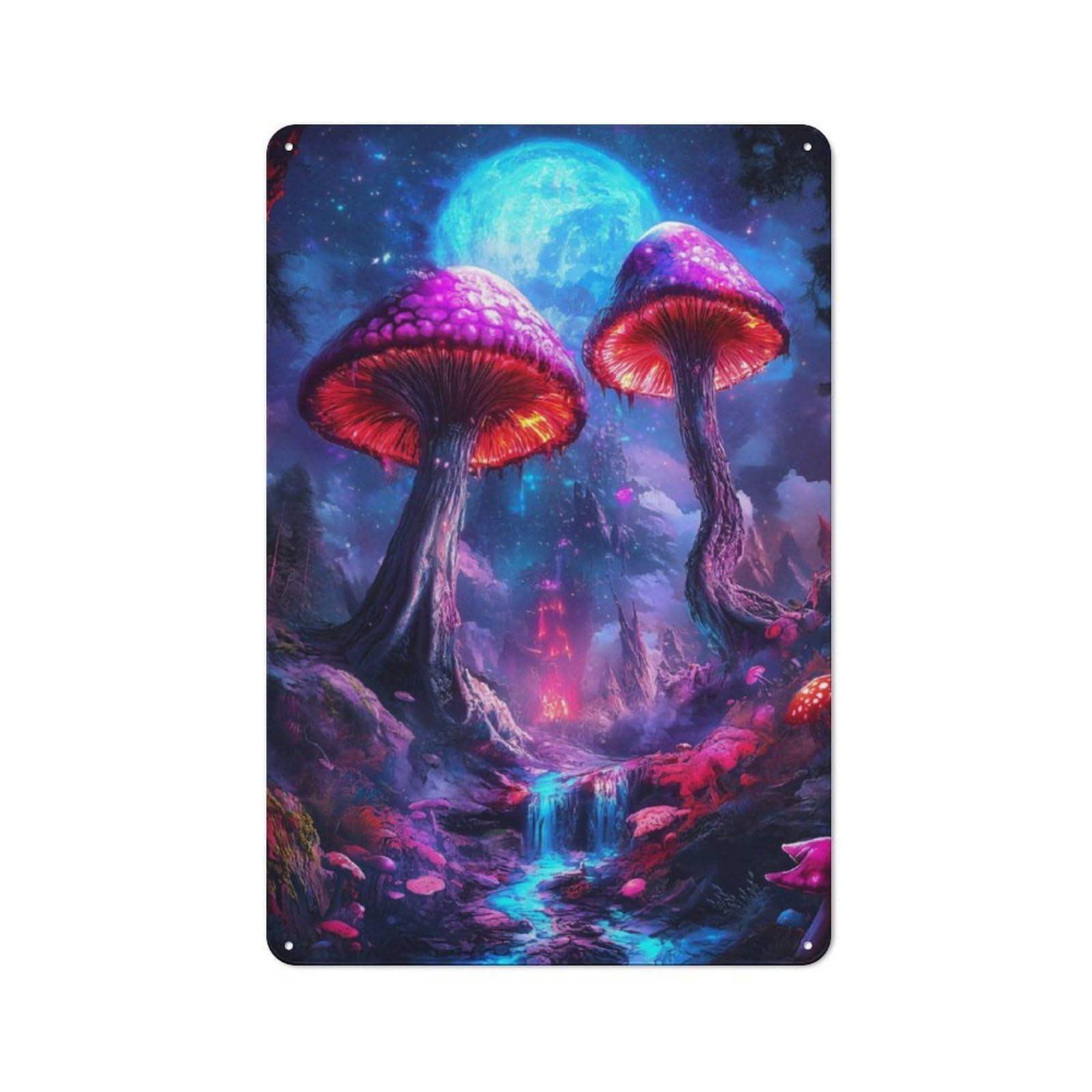 Fantasy Mushroom Forest Classic Metal Wall Decor 30x20cm, Metal Sign for Cafe, Pub, Workshop Or Home Bar, Small Accent for Blank Walls