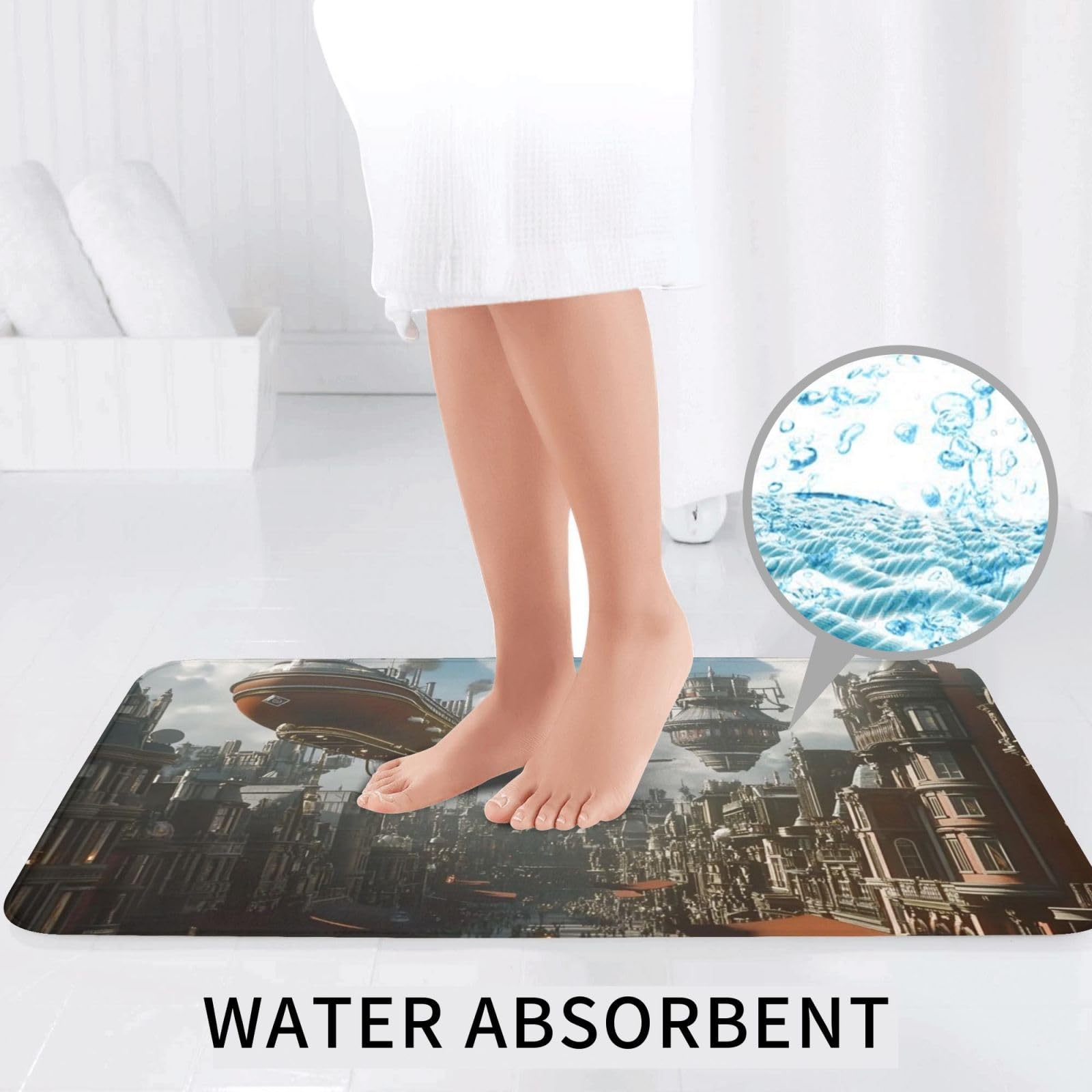 Steampunk Fantasy Ship - Juego de alfombras de baño de 3 piezas, tapetes de baño de espuma viscoelástica suave y absorbente y alfombra de inodoro en forma de U, decoración del hogar, secado rápido