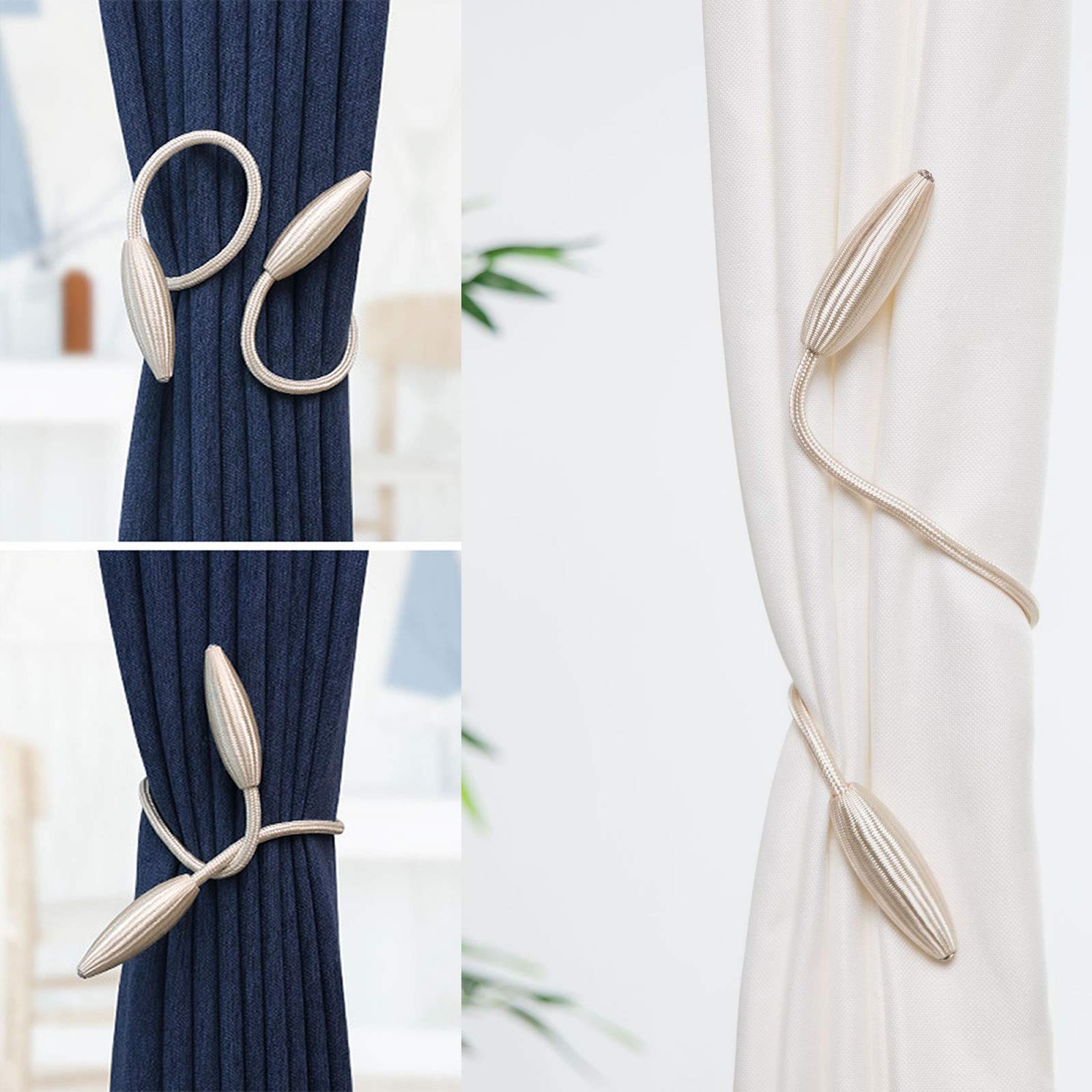 Soarzis Curtain Tiebacks European Style Curtain Holdbacks Creative Decorative Window Drape Twist TieBacks for Home Office Window Curtains No Magnetic (Beige)