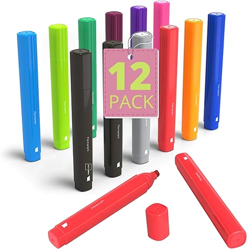 1InTheOffice Marcadores permanentes, marcador permanente para tanque, marcadores de punta de cincel, colores surtidos, paquete de 12