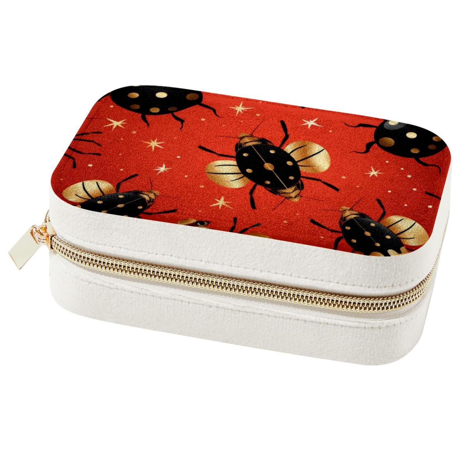 Boîte à bijoux de voyage en velours Ladybug avec compartiments amovibles