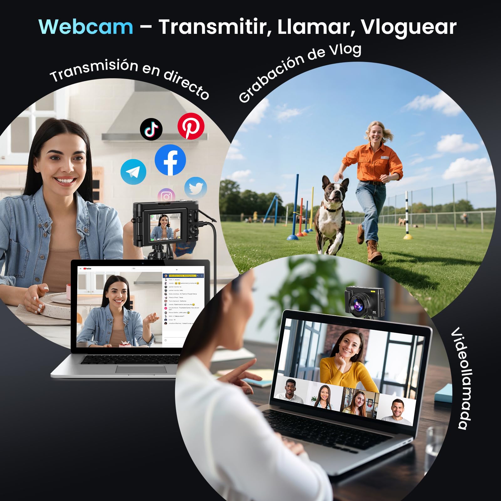 Cámara Digital 4K con WiFi 64MP Cámara de Fotos Digital con Pantalla 3" 180° Abatible, Tarjeta de 32 GB, 2 Baterías, Zoom Digital 16X, Autofoco, Anti-Vibración para Adolescentes, Adulto, Principiante