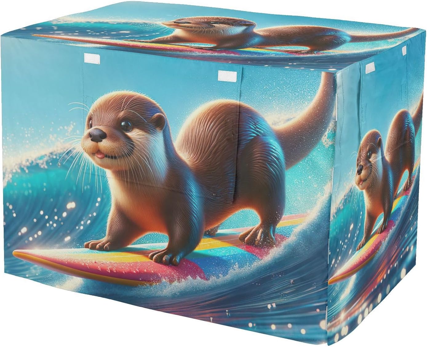 Cute Otter Surfing Funny Dog Crate Covers Breathable, S-XL Windproof Crate Cover for Dog, X-Large