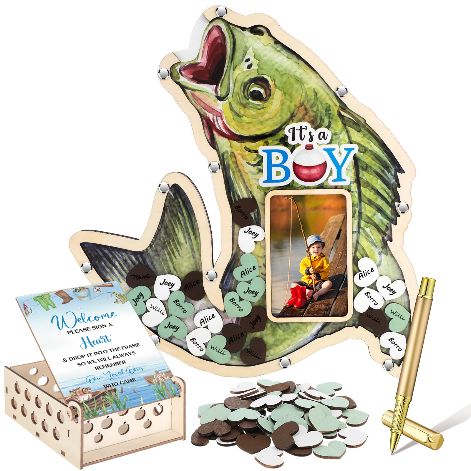 Wenqik 63 Pcs Fishing Baby Shower Guest Book,Green