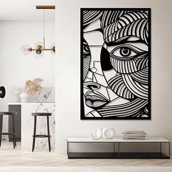 Woman Face Metal Wall Art, Abstract Woman Face Design, Unique Modern Wall Decor for Living Room, Bedroom, Bathroom, Office, Black, 24" x 35" / 60 x 90cm