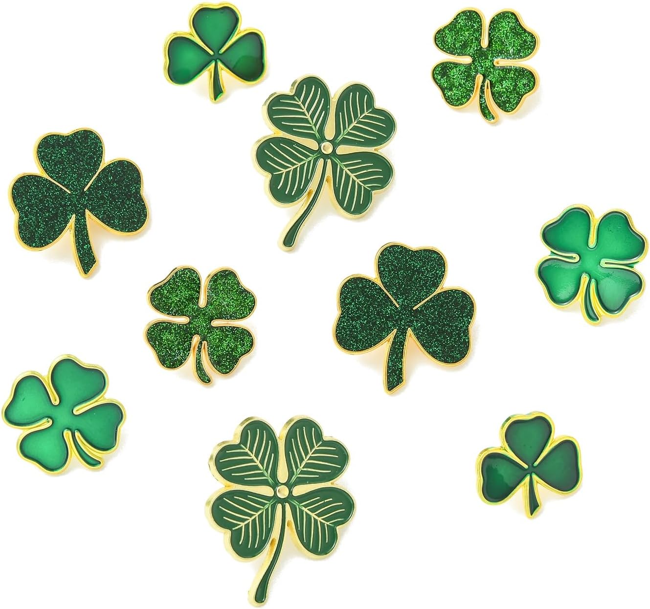 LiQunSweet Saint Patrick's Day Clover Enamel Lapel Pin Brooches, Golden Dark Green, 5 Styles, 20 Pieces, 14-31x19-26mm