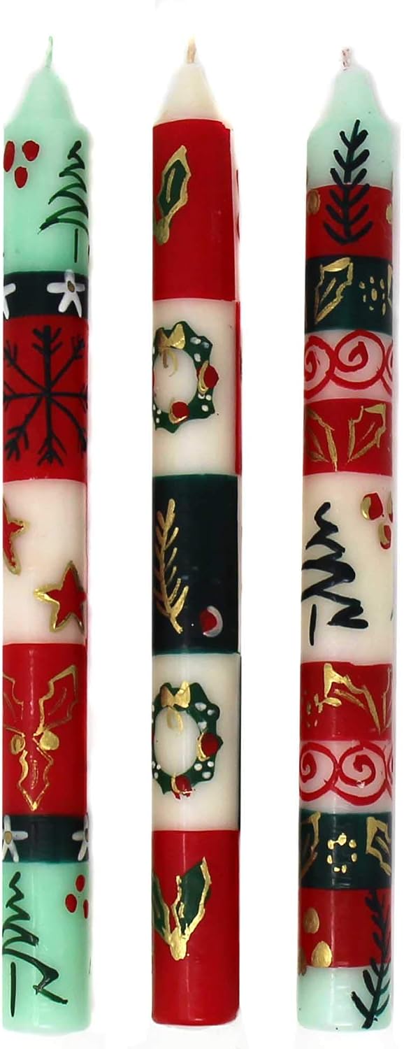 Global Crafts Nobunto - Hand-Painted Taper Candles Set of 3 - Ukhisimui Design