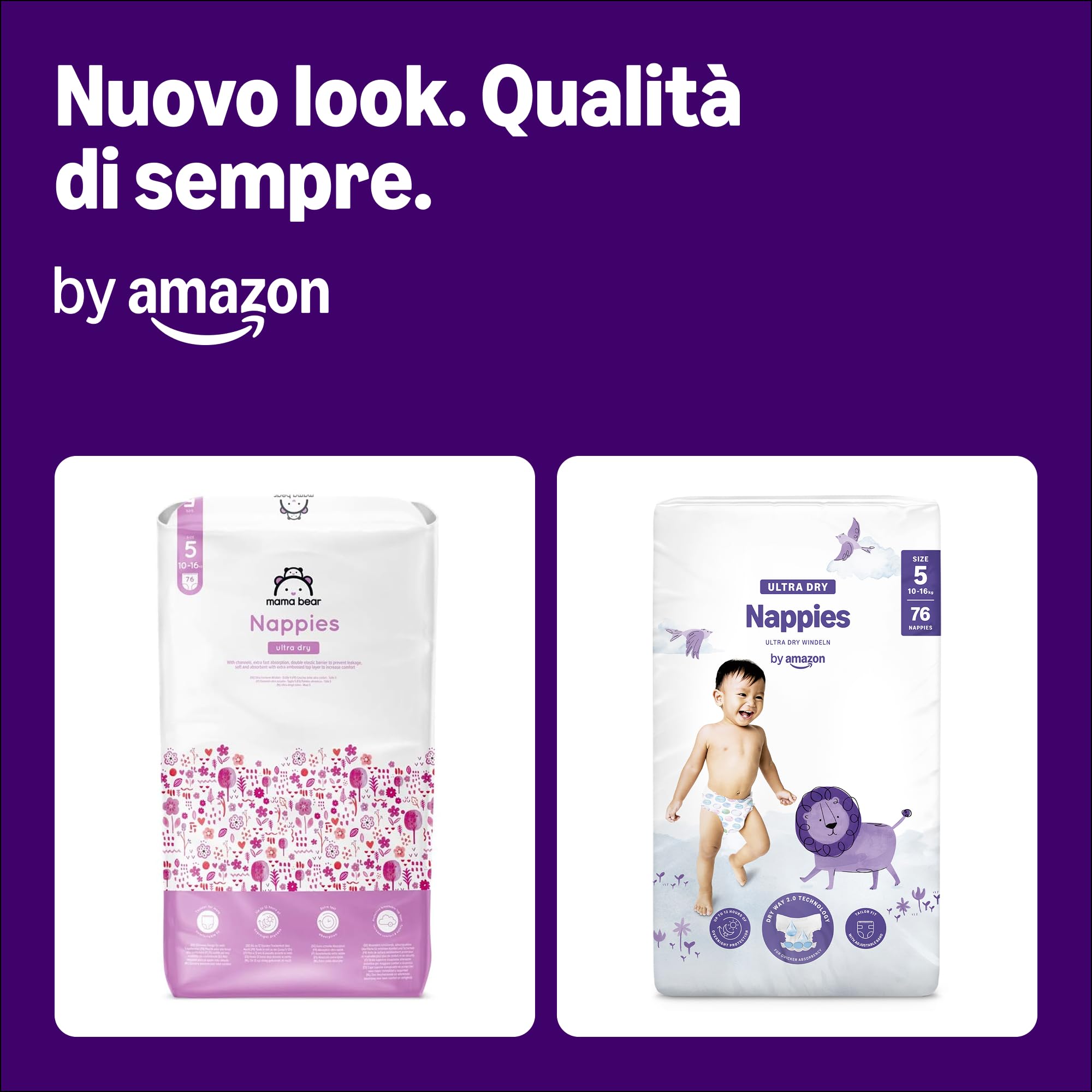 by Amazon - 76 Ultra Dry Nappies - Taglia 5 (10-16kg) (Stesso Prodotto Commercializzato in Precedenza con il Marchio Mama Bear)