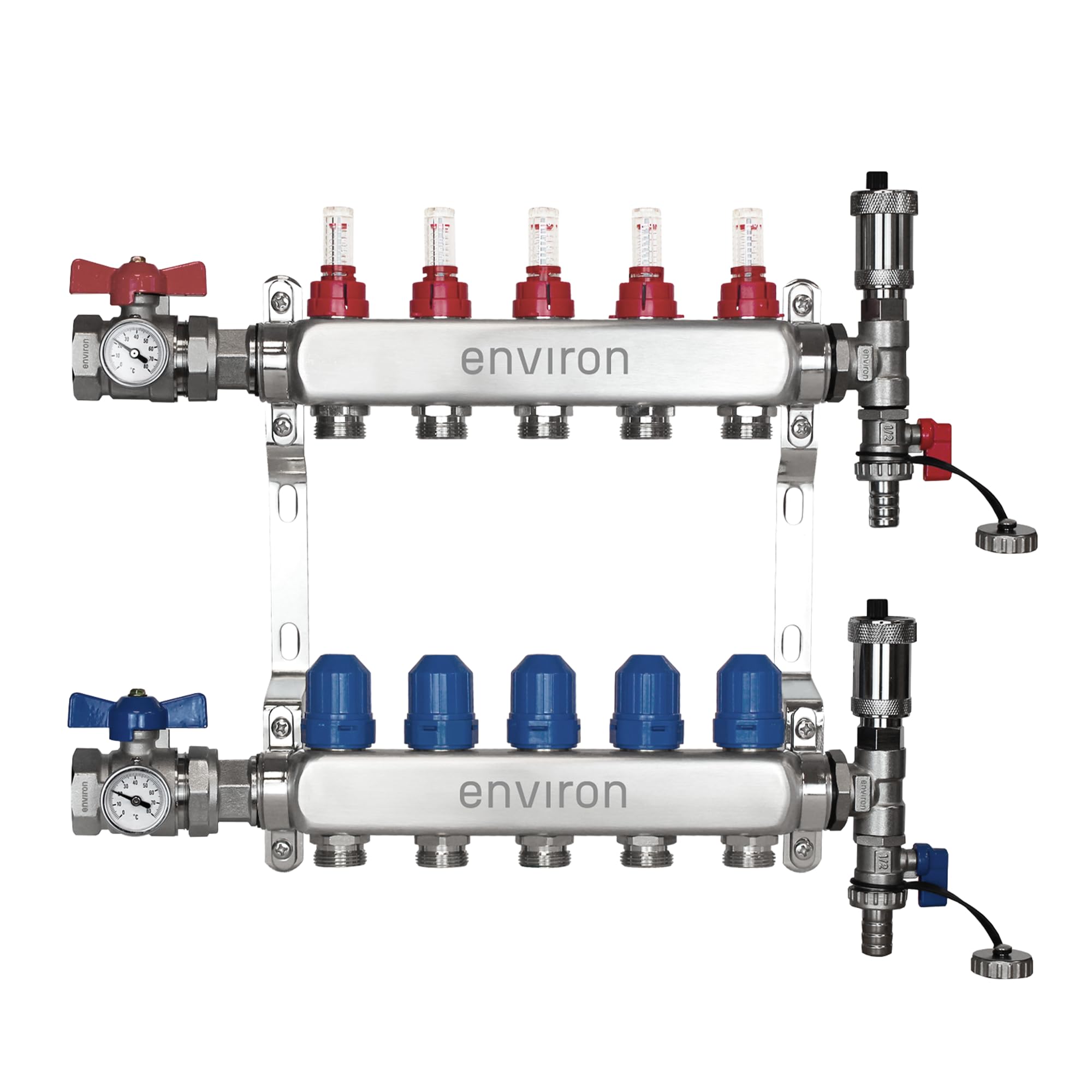 ENVIRON - Distributore del ciclo della pompa di calore [2-12 cicli di pompa di calore] con set di valvole a sfera e kit di sfiato rapido | Riscaldamento a pavimento (5 cicli di pompa di calore)