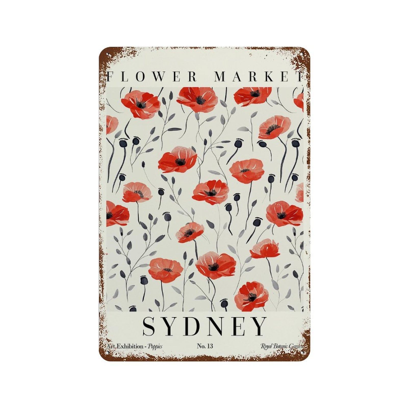 Garage Style Poppy Sydney Flower Market Rusty Metal Tin Sign 11.8"x7.9", Classic Wall Plaque for Bar And Workshop