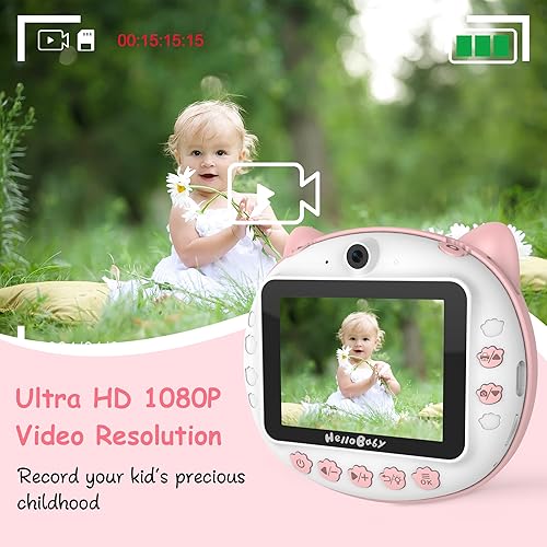 Miniatura 4 de HelloBaby Cámara de impresión instantánea para niños, pantalla IPS de 3.2 pulgadas, cámaras instantáneas para niños, cámaras de video digitales HD