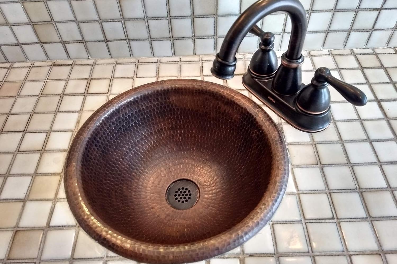 Premier Copper Products LR12RDB 12-Inch Round Self Rimming Hammered Copper Sink, Oil Rubbed Bronze