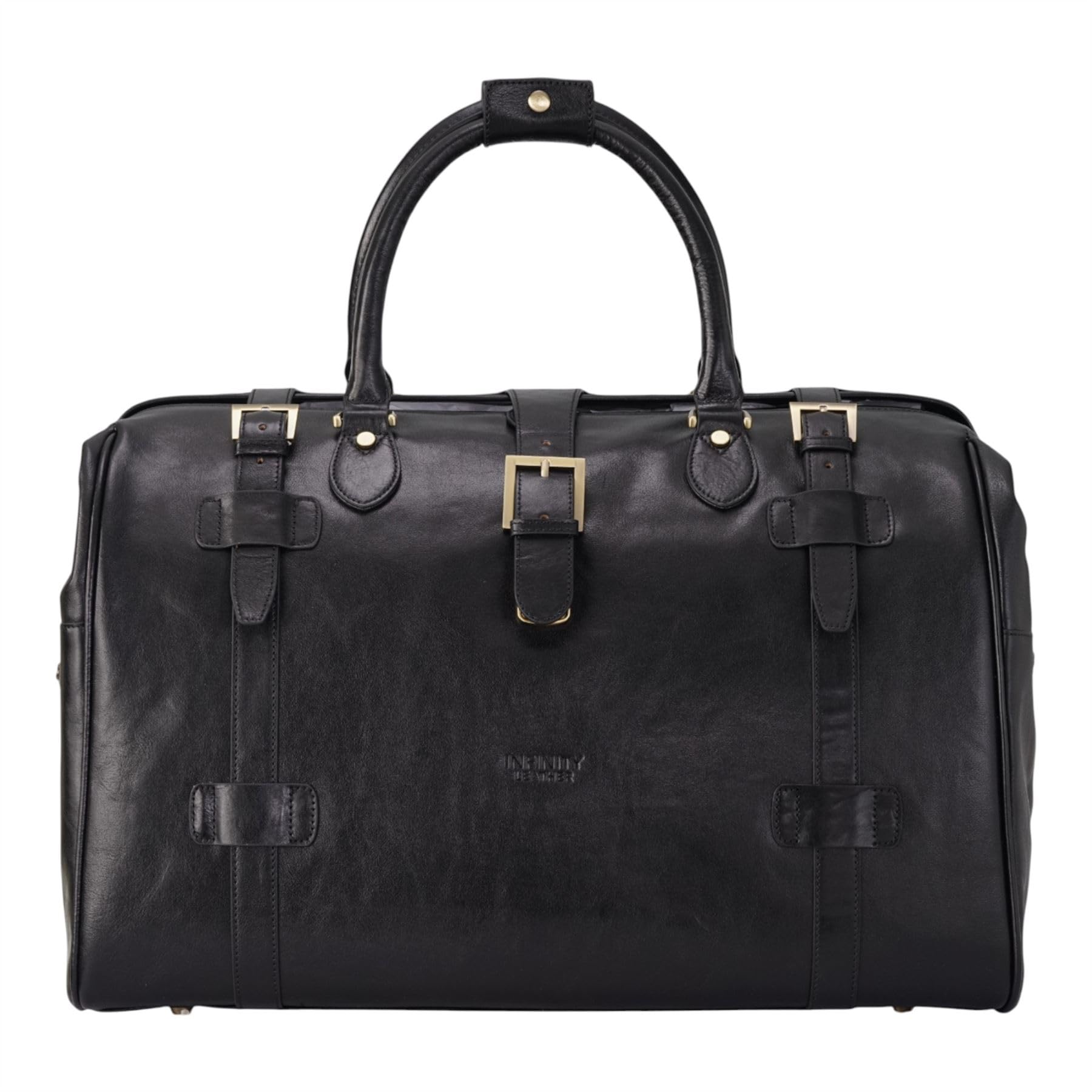 Genuine Leather Duffle Bag Weekender Large Travel Holdall - Black 49 x 39 x 29 cm