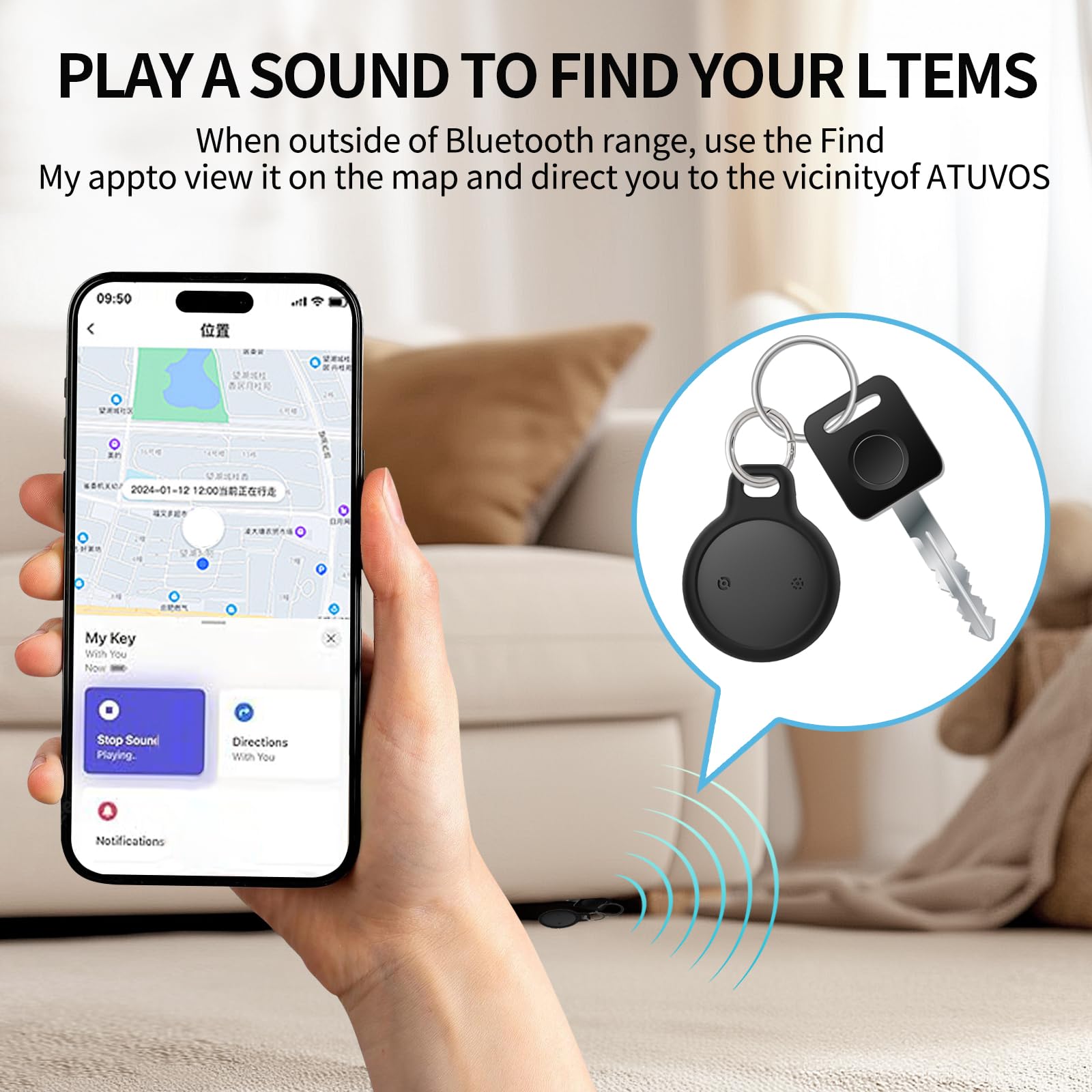 Rastreador de artículos, compatible con Apple Find My (solo iOS), GPS, seguimiento asistido BLE, para perros, gatos, mascotas, llaves, coche, vehículo, niño, certificado MFi, compatible con