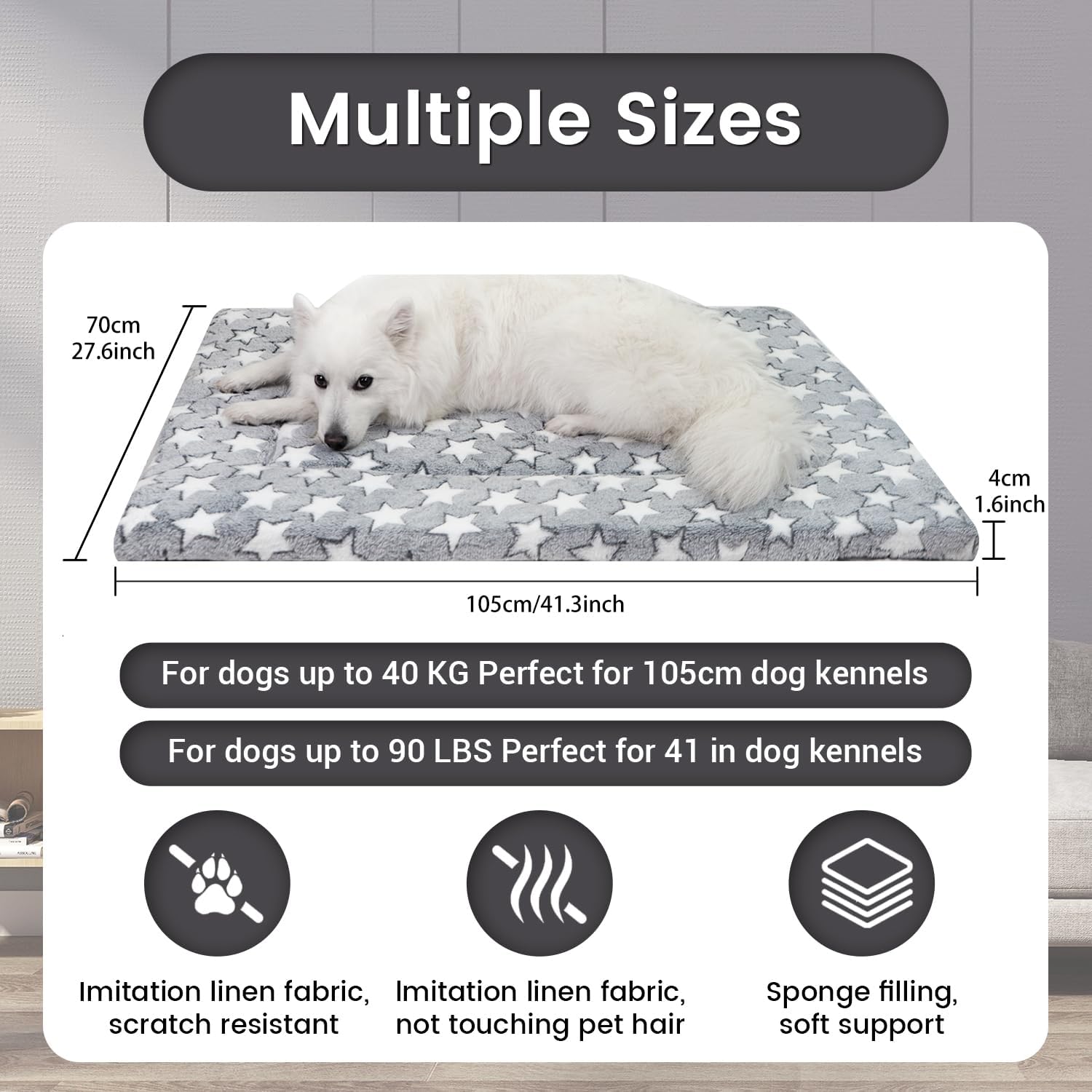 Dog Crate Mats, Dog Bed Mat for Large Dogs, 42x28 Inch Short Plush Pet Mat, 1.6-inch Thick Thin Dog Kennel Pad, Machine Washable Ideal for 42-Inch Dog Crates