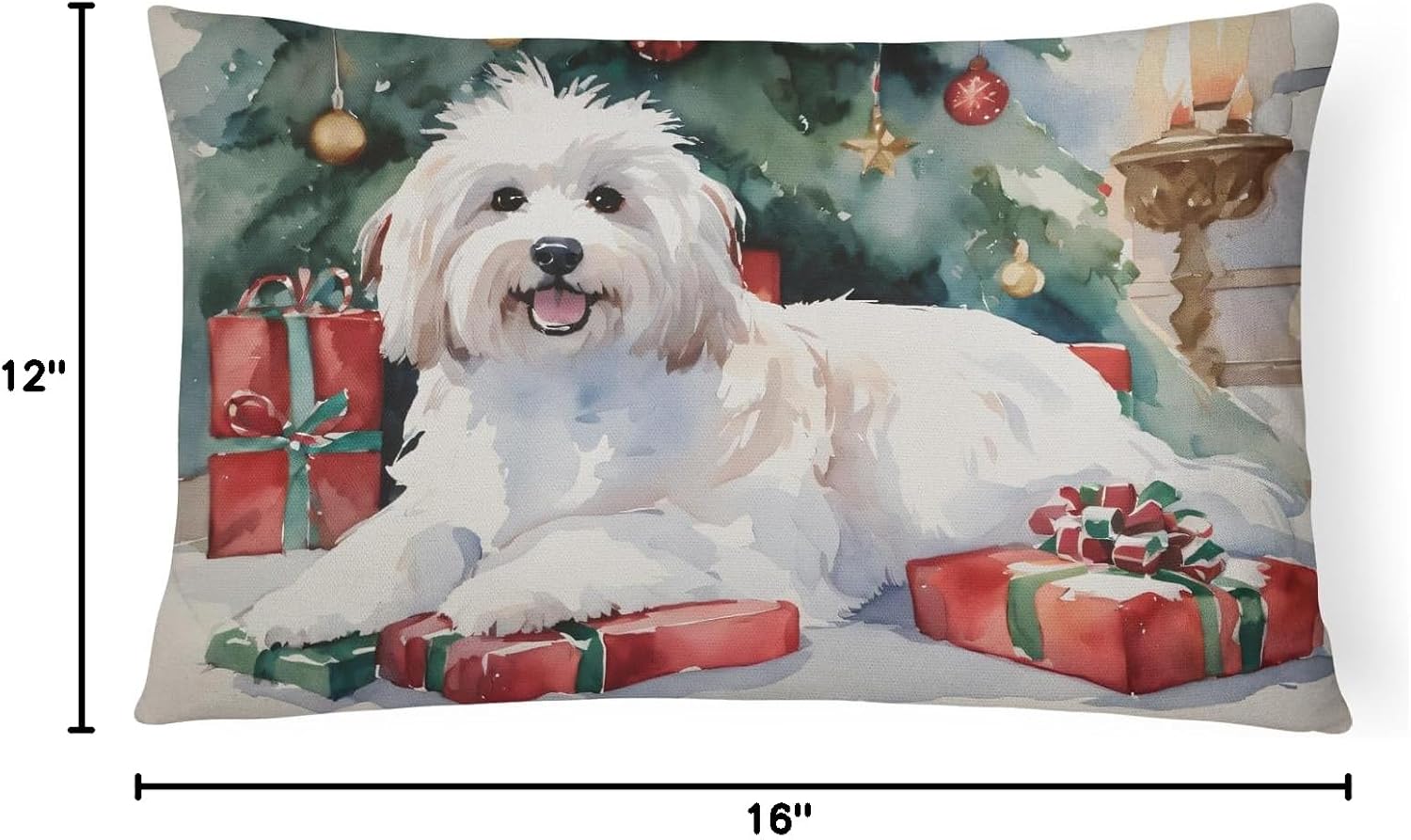 Caroline's Treasures DAC2639PW1216 Coton De Tulear Cozy Christmas Throw Pillow Machine Washable, Indoor Outdoor Decorative Pillow for Couch, Bed or Patio, 12HX16W