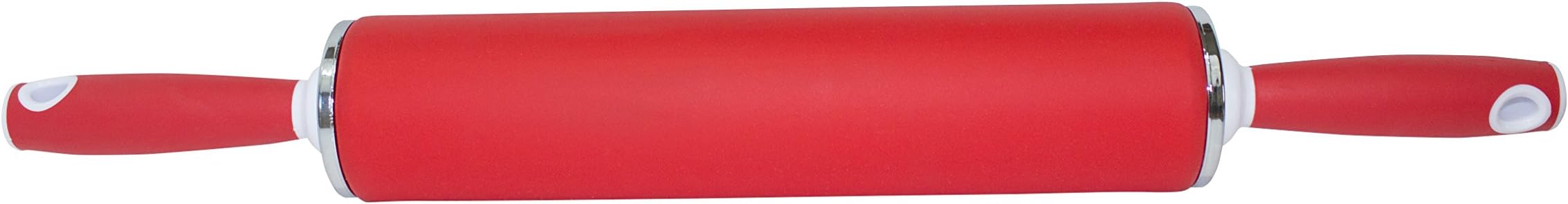 DoughEZ 21.5-Inch Non-Stick Silicone Rolling Pin with Contoured Handles, Dishwasher Safe, BPA Free, Red
