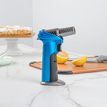 Restaurantware Kitchen Torch 1 Count 4.3 x 2.7 x 5.9 Inches Adjustable Culinary Torch Butane Flame Zinc Alloy Safety Lock Blue