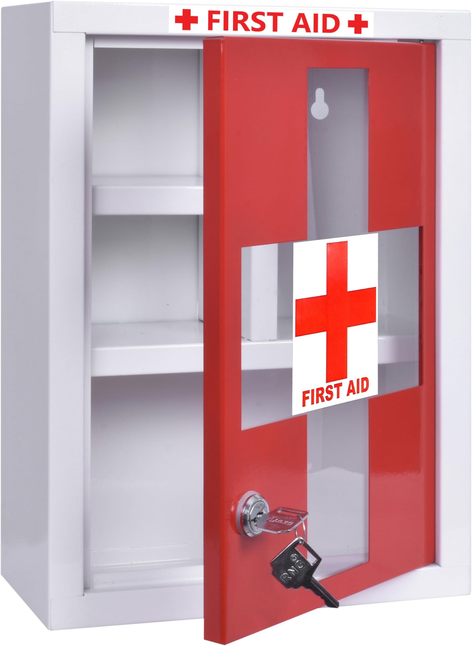 Plantex Metal Emergency First Aid Box for Home/Medical Box for Medicine Storage with Multi Compartments for School, Office - with Lock (Red & White) Big Size, Wall Mount